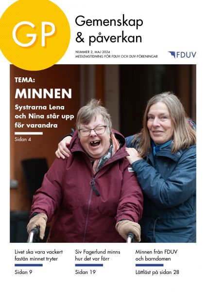 GP 2/2024 tema: minnen, på pärmen två äldre kvinnor och texten "Systrarna Lena och Nina står upp för varandra."